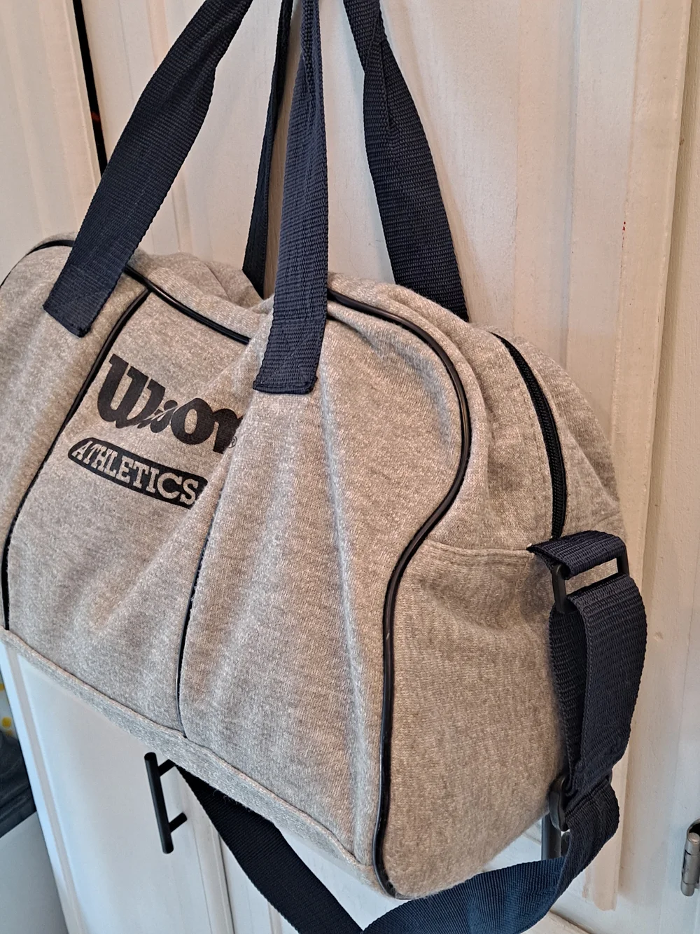 Wilson Athletics Vintage Heather Gray Duffle Bag Sweat Shirt Fabric Gym Travel